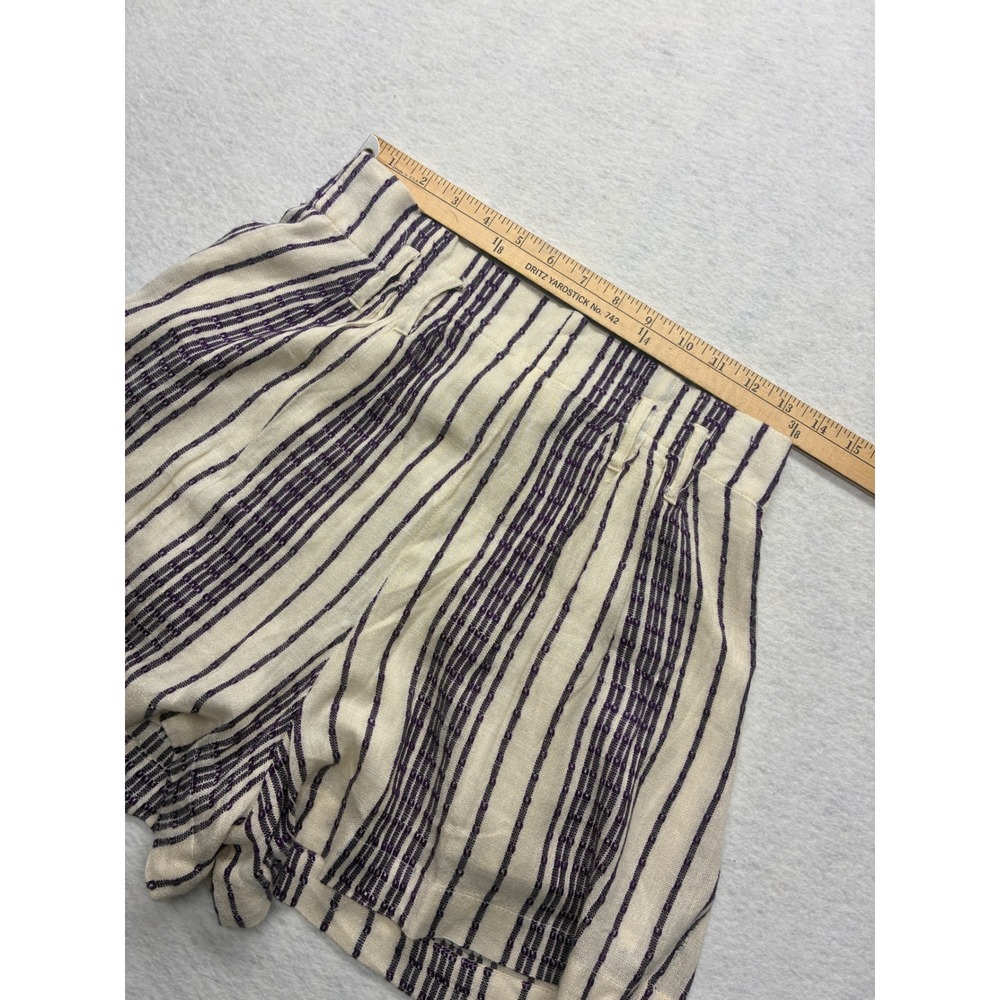 Flowy Beach Shorts Coastal Grandma Boho Striped High Waist - Small Cream - Picture 9 of 11